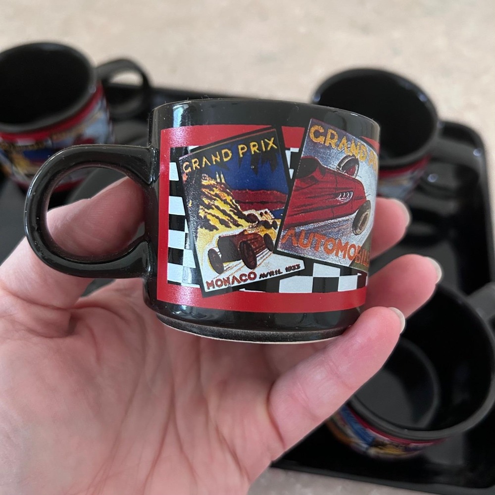 Grand Prix Monaco 1933 Espresso Set 4 Cup Saucers Tray Racing Automobile Vintage